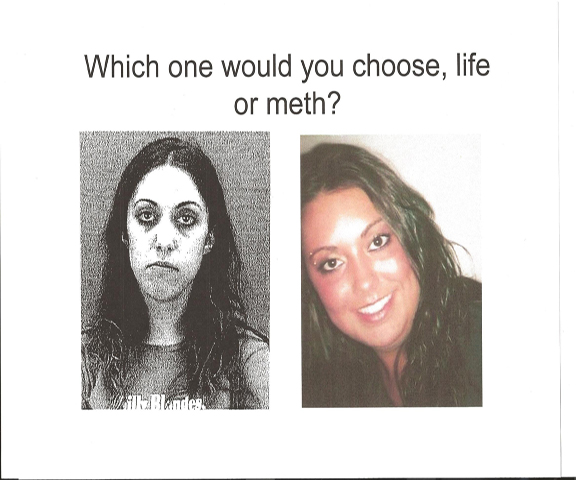 The picture on the left- is a mugshot of me after being arrested for stealing in support of my meth use. This was me after only 6-9 months of daily crystal meth use. several years later I got clean, and the picture on the right is me one year sober. I have been off of meth for 5 years now. 